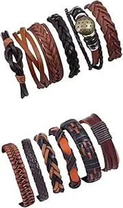 [MOMOFSSS] 2 Sets of Leather Bracelet Charm Vintage Woven Multilayer Bracelet with Adjustable Cuff Wrap Bracelet