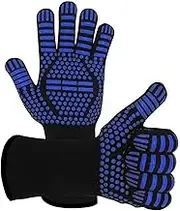 BBQ Microwave Oven Gloves High Temperature Resistance Barbecue Degrees Fireproof Anti Heat Insulation Glove for Baking(Blue)