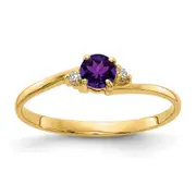 14k Yellow Gold 4mm Amethyst VS Diamond ring