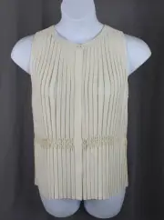 Theory NWT Women's Ivory Button Down Sleeveless Pleated Smock Top Size Large