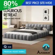 ALFORDSON Bed Frame Queen Size Tufted Headboard Foundation Grey Velvet TALMON