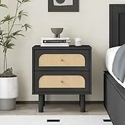 Merryluk Black Bedside Table,Nightstand Bedside Table 2 Drawers Side Table Nightstand for Bedroom Living Room Black