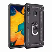 For Samsung Galaxy A20/A30 Case, Military Grade 360 Degree Rotating Metal Magnetic Ring Car Mount Holder Kickstand Shockproof Heavy Duty Cover (Black)