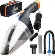 ThisWorx Car Vacuum Cleaner - LED Light, Portable, High Power Handheld Vacuums w/ 3 Attachments, 16 Ft Cord & Bag - 12v, Auto Accessories Kit for Interior Detailing - Black