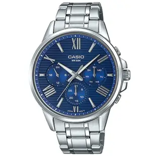 【CASIO 卡西歐】一般指針 時尚三眼男錶 不鏽鋼錶帶 防水50米 礦物玻璃鏡面(MTP-EX300D-2A)