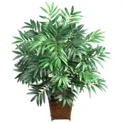 Fake Artificial Bamboo Palm Plant w/ Wood Wicker Basket