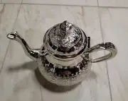 Heavy Duty Handmade Large Moroccan Teapot Tea Pot, Silver Color, 1.25 Liters