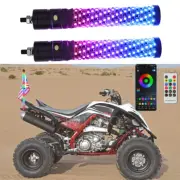 Pair 2FT RGB LED Fat Whip Light Spiral APP Control Antena For Yamaha Raptor 700R