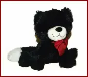 Russ Berrie Lil Winter Kitten Cat Black White with Red Bow