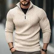 Men's Pullover Sweater Jumper Fall Sweater Quarter Zip Pullover Sweater Ribbed Knit Regular Zipper Knitted Plain Stand Collar Modern Contemporary Work Daily We