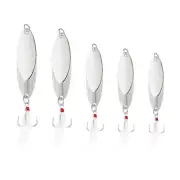 5Pcs Metal Fishing Spoons Lures Treble Hook Jigs, 5 Sizes Silver Tone