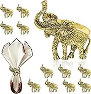 Elephant Napkin Rings Antique Gold Set of 12 Vintage Metal Napkin Ring Holder Animal Serviette Buckles for Happy Holi Festival Baby Shower Wedding Party Christmas Everyday Table Setting Decoration