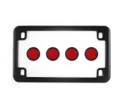 Matte Black Motorcycle License Plate Frame w/ 4 Red Reflector Bolts Set
