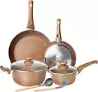 8 Piece Pots and Pans Set Kitchen Cookware with Lids |Induction Compatible-Pink.