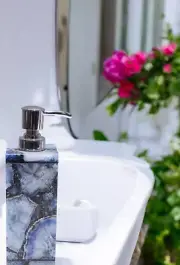 5” Luxurious Blue Agate Stone Soap Dispenser Handcrafted Elegance for Your Home