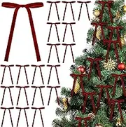 24 Pack Velvet Christmas Bows for Christmas Tree Rustic Crafts Gift Bows Vintage Velvet Ribbon Bows for Xmas Home Outdoor Indoor, Christmas Tree Decor (Dark Red)