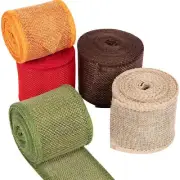 Christmas Wired Edge Ribbon Burlap Tying Ribbon 5 Rolls Fabric Ribbon Xmas Gifts