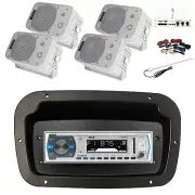 Pyle Marine Radio,Spa Bezel,Adapter,Antenna,Amp,Kit, 4x 5.25" 400W White Speaker