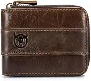 [BULLCAPTAIN] Leather Wallet Zipper Men Wallet, Mens RFID Antimagnetic Genuine Leather 11 Card Slots Wallet Coin Purse Wallet Credit Card Holder (Brown)