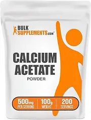 BulkSupplements.com Calcium Acetate Powder - Calcium Supplement - Calcium Powder Supplement - Vegan Calcium - For Bones & Teeth - 500mg (125mg Calcium) per Serving (100 Grams - 3.5 oz)