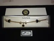 NIB Napier Rhinestone & Glass Bead Charm Bracelet, 8" Lot #371