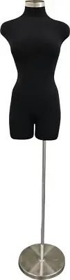 Female Dressmakers Mannequin Modern - Black Fabric Torso on Metal Stand