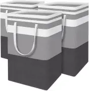 Laundry Basket 3-Pack Waterproof Laundry Hamper Collapsible with Handles Grey75L