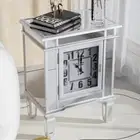 Sparkly Silver Side Table Clock Mirrored Bedside Nightstand with Storage Cabinet