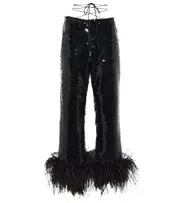[Magda Butrym] Magda Butrym Feather-trimmed sequined straight pants AU 6 black