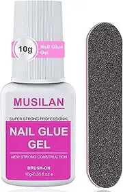 [MUSILAN] Semi Solid Nail Glue Gel with Brush on Nail Glue for False Nail Tips, Super Strong Nail Glue Gel for Press on Nails No Need UV Lamp, Nail Tip Glue Long Lasting Fake Acrylic Nails Glue Gel 10g