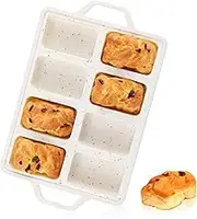 Vinino Silicone Mini Loaf Pans with Metal Reinforced Frame-1 Pack, Non-stick Silicone Bread Pan for Baking 8-Cavity, Tiny Banana Bread Pan Set, Dishwasher Safe Brownie Pan-Cream