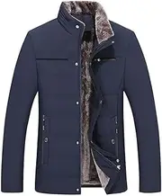 [SWEPER] Men'S Fleece Jacket - Winter Men'S Jacket Warm Fleece Business Casual Stand-Up Collar Jacket Parker Thick Coat Warm Clothes Overcoats