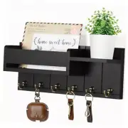 Key Holder Wall Mount - Decorative Key Rack and Mail M(12''x4.8'') Black