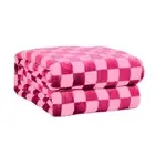 Checkered Flannel Fleece Throw Blanket Soft Cozy Checkerboard 50"X60" Hot Pink