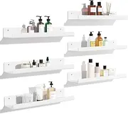 upsimples White Acrylic Shelves for Wall Storage, 15" Acrylic Floating Shelves Wall Mounted, Kids Bookshelf, Display Ledge Wall Shelves for Bedroom, Living Room, Bathroom, Kitchen, Set of 6