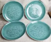 **NEW**NICOLE MILLER Dinner Plates (4) MELAMINE Aqua Blu Floral Print 11"