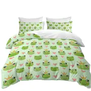 King Frog and Cute Frog with Hearts Quilt Cover