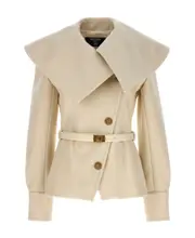 Balmain Double-Breasted Buttoned Short Coat FR40 Nude