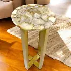 15" Elegant Round White Agate Stone Corner Coffee Table Top Unique Home Deco Art