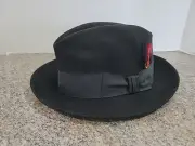 Mallory By Stetson Hat Fedora 100% Wool Black With Red Feather Vintage 7 1/2 NOS