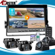 HD 9" DVR Quad Monitor 4ch Side Rear View Loop Recording CCD Camera For Truck
