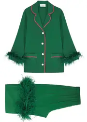 Sleeper Party Feather-trimmed Pyjama set - Green L (UK14 / L)