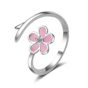 3PCS Copper Woman Fashion Jewelry Simple Pink Flower Ring Size Adjustable Ring