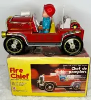 China ME-699 Historic Fire Department CHIEF CAR Batt. Op. Tin Toy MIB`70 RARE!