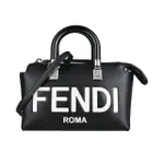 【FENDI 芬迪】BY THE WAY燙印LOGO皮革迷你手提斜背波士頓包(黑X白)