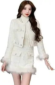 [UKTZFBCTW] Small Fragrant Style Jacket Patchwork Jacket + High Waist Short Skirt Set