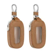 2Pcs Universal Premium Car Key Fob Case Genuine Leather Key Protector Brown