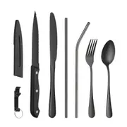 ACA Portable Cutlery Set 10Pcs Stainless Steel Knife Fork Spoon Dinnerware Gloss Black