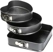 [JBH] Heart Shaped Cake Tins, Round Square Teflon Coated Baking Molds for Microwave Oven and Stove with Removable Base (3 Shapes)