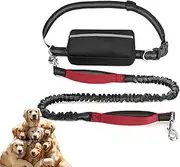 Upliftjoys Dog Leash,Upliftjoys Hands Free Dog Leash with Zipper Pouch,Dual Padded Handles Waist Leas Hes,Retractable Adjustable Bungee Waist for Small＆Large Do Gs,Shock-Absorbing Bungee (Red)